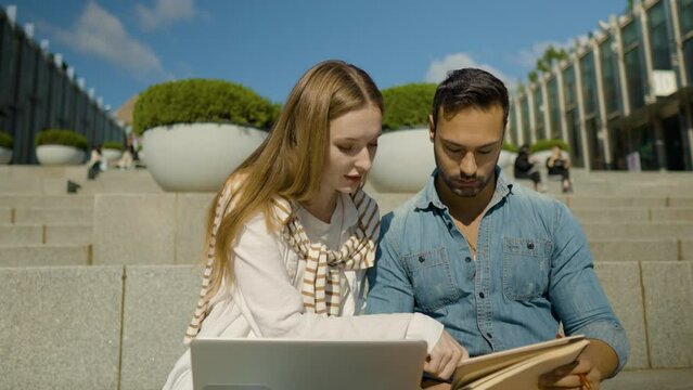 Girl Student Help To Classmate To Correct Mistakes, fix code in program architecture, saying no, that is the wrong answer, gesturing disagreement