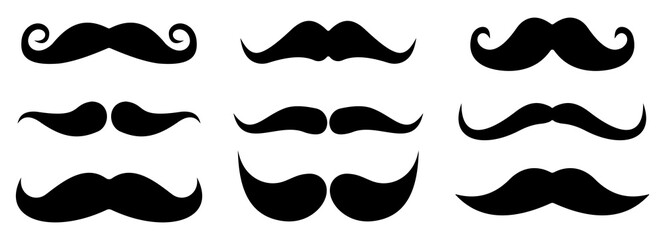 Mustache icon collection. Black silhouettes moustache. Vector illustration