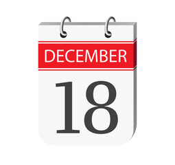 Fototapeta premium 18 december calendar page. 3d one day calendar date appointment, event reminder illustration. 