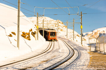 mountain train gorner glacier for hikers and skiers in the mountainous part of Switzerland in the Alps