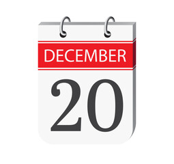 20 december calendar page. 3d one day calendar date appointment, event reminder illustration. 