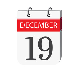19 december calendar page. 3d one day calendar date appointment, event reminder illustration. 