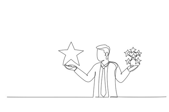 recommend clip art: Cartoon of businessman holding comparing quality of stars. Metaphor for quality vs quantity. One line style art