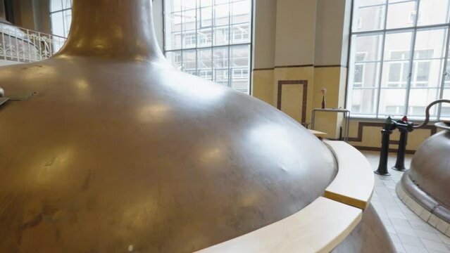 Close Up Detail Of A Copper Boiler Inside The Stella Artois Brewery In Leuven, Belgium.