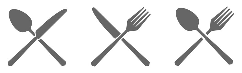 Set of fork and knife on a plate. Cutlery fork spoon and plate. vector sketch isolated	
