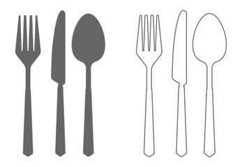 Set of fork and knife on a plate. Cutlery fork spoon and plate. vector sketch isolated	