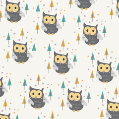 Seamless pattern with cute owl perfect for wrapping paper
