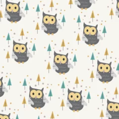 Fotobehang Seamless pattern with cute owl perfect for wrapping paper © EzhmaStudio