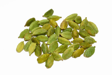 spice green cardamom (elettaria cardamomum) isolated on white background