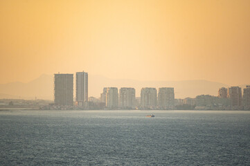 Naklejka premium beautiful evening sky over Izmir, Turkey on the Mediterranean Sea