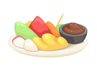 Rujak is fruit salad with peanut sauce popular in asian cartoon illustration vector