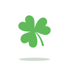 Green clover three leaf icon. 3 leafs isolated on white background. Good luck clover plant - symbol of St Patricks day. Flat illustration. Vector