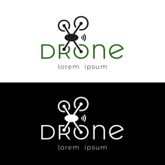 Drone logotype for agriculture, flat design logo template, vector illustration. Set of drone logo isolated on white and black background