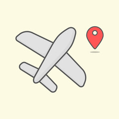 Airplane, aircraft with location icon vector.