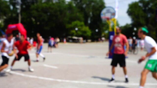 Public competitions in Streetball. Slow motion. Out