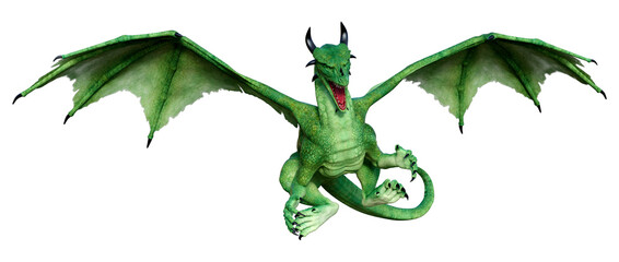 3D Rendering Fairy Tale Dragon on White