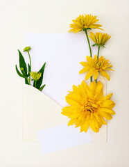 Minimalistic floral greeting card with a bouquet of yellow flowers.