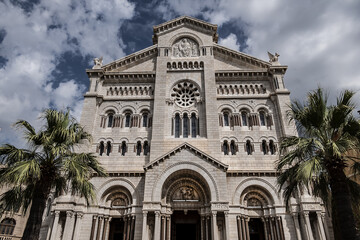 Fototapeta na wymiar Monaco Cathedral of Our Lady of the Immaculate Conception or Saint Nicholas Cathedral. Roman Catholic Cathedral located on site of the church built in 1252. Monaco-Ville, Monaco.