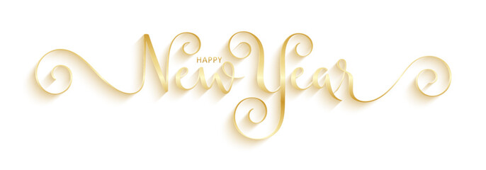 HAPPY NEW YEAR vector metallic gold brush calligraphy banner
