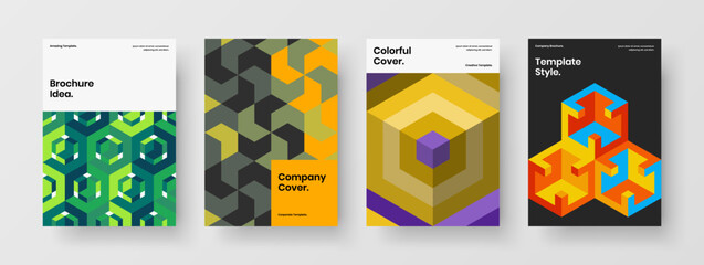 Fototapeta premium Vivid mosaic pattern pamphlet concept composition. Clean corporate cover design vector illustration collection.