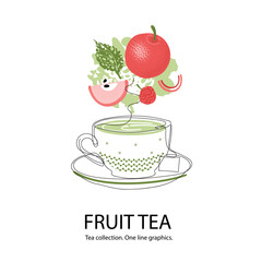 Tea card design. Fruit tea. Tea with an apple. Template for flyers, banners, advertising.
