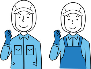食品加工工場で勤務する男女のイラスト