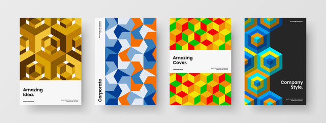 Simple geometric pattern handbill template composition. Modern booklet A4 design vector illustration set.
