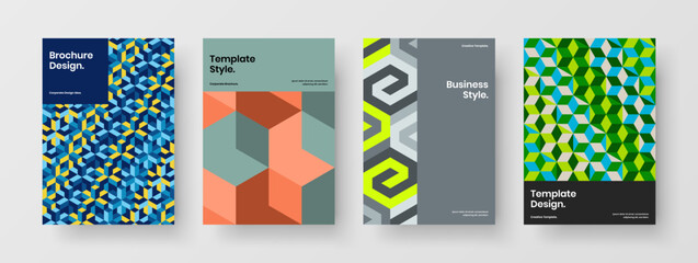 Fresh mosaic shapes annual report illustration composition. Unique magazine cover vector design concept bundle.