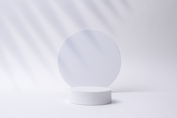 Fototapeta na wymiar White circle mockup with empty white background , Product show concept
