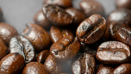Coffee bean roasted on black background