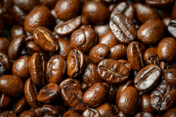 Coffee bean roasted on black background