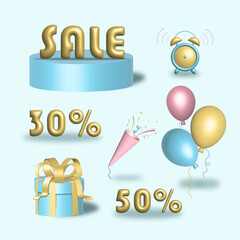 Online shopping sale banner design, 3D set
