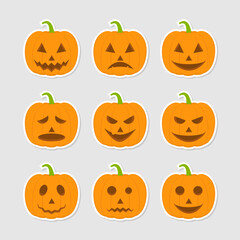 Pumpkin emotions flat stickers set