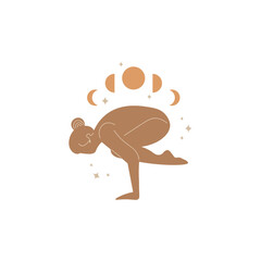 Slim sportive young woman doing yoga, and fitness exercises. Healthy lifestyle. Isolated on white background minimal.