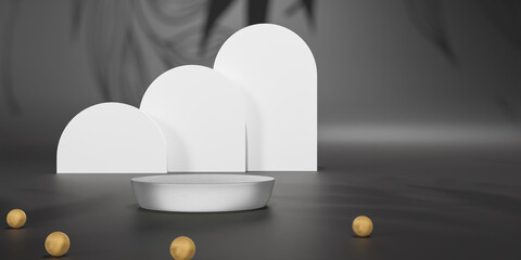 Podium with colorful background stand or podium pedestal on advertising display. 3D rendering.