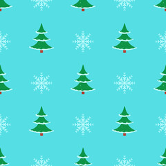 Christmas seamless pattern with fir tree and snowflake
