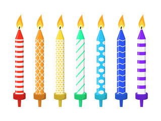 Birthday cake candles set of flat colorful elements