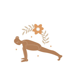 Slim sportive young woman doing yoga, and fitness exercises. Healthy lifestyle. Isolated on white background minimal.