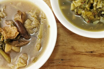Vegetarian food soup on wood background