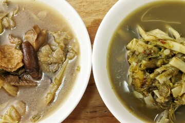 Vegetarian food soup on wood background