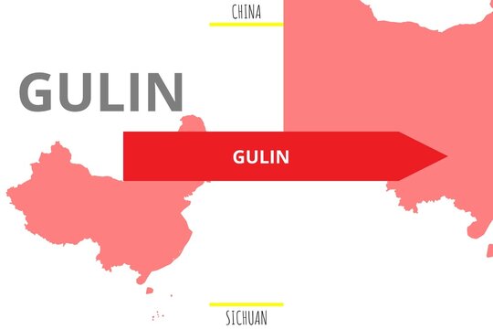 Gulin: Illustration mit dem Namen der chinesischen Stadt Gulin in der Provinz Sichuan