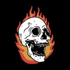 Skull with fire vector illustration design