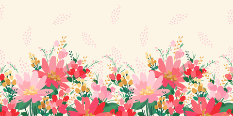 Floral seamless border. Vector design for paper, cover, fabric, interior decor and other