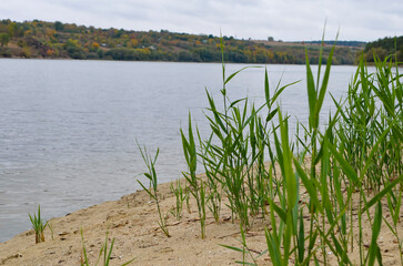 Autumn landscape with river and sky