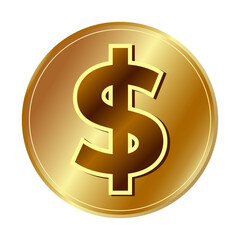 Gold dollar symbol Golden coin icon Money design Currency sign in gold Vector illustration Isolated on white background