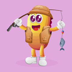Cute yellow monster fishing