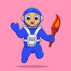 cute character, astronaut illustration, astronaut and torch element, suitable for the needs of social media post elements, flayers, children's books and etc...