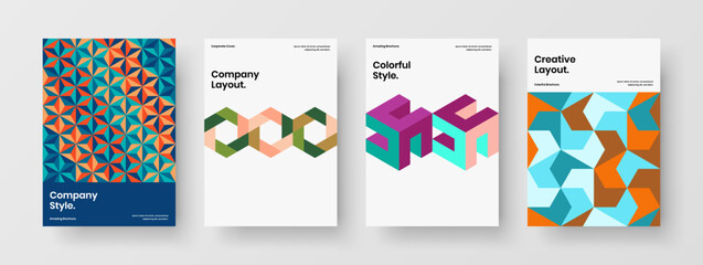 Clean geometric shapes corporate cover layout composition. Bright company identity A4 design vector concept bundle.