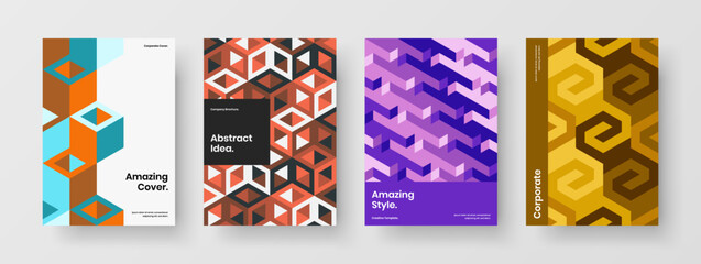 Trendy mosaic shapes journal cover layout set. Fresh flyer design vector concept composition.