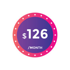 $125 USD Dollar Month sale promotion Banner. Special offer, 125 dollar month price tag, shop now button. Business or shopping promotion marketing concept
